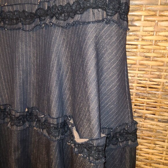 S-Marque Tiered Maxi Skirt Sz Large Black Beige Ruffled Tulle Netting Boho Rock - Picture 3 of 8